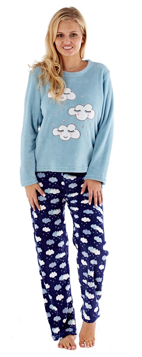 Damen Soft Fleece Pyjama Lounge Set Twosie Warm Pjs Damen Lounge Hose