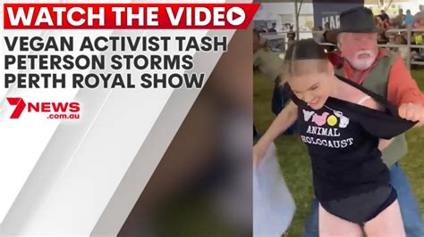 Vegan activist Tash Peterson storms Perth Royal Show | 7NEWS