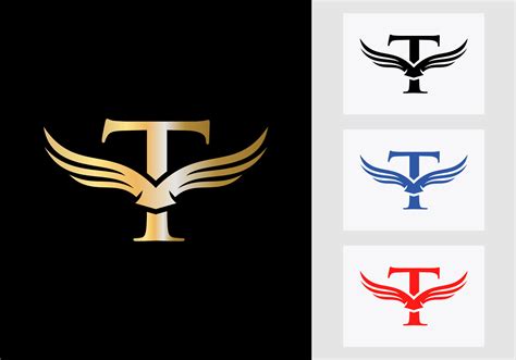 T Letter Wing Logo Design Initial Flying Wing Symbol Vector