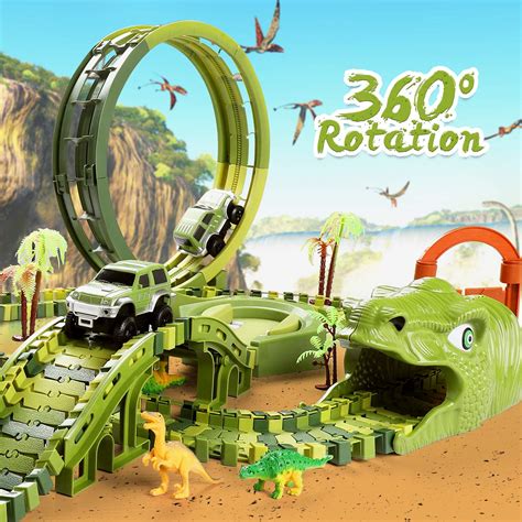 Dinosaur Race Car Track Toys 400 Pcs Create Dinosaur World Road Race