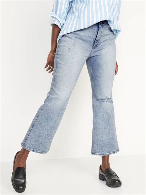 Old Navy Higher High Waisted Cropped Ripped Flare Jeans For Women