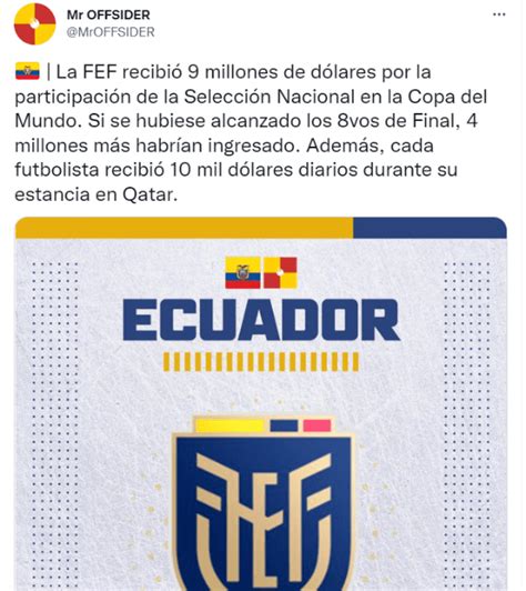 ¿una Fortuna Esto Recibió La Selección De Ecuador Por Su Participación En Qatar 2022