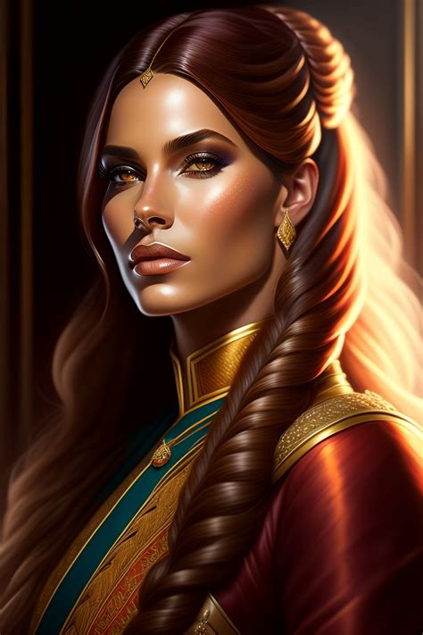 Lexica Portrait Of A Queen With Long Marsala Color Braided Hair