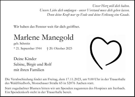 Traueranzeigen Von Marlene Manegold Aachen Gedenkt