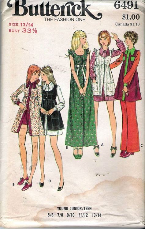 Vintage 1970 S Butterick 6491 Dress Pinafore Pants Etsy Pinafore