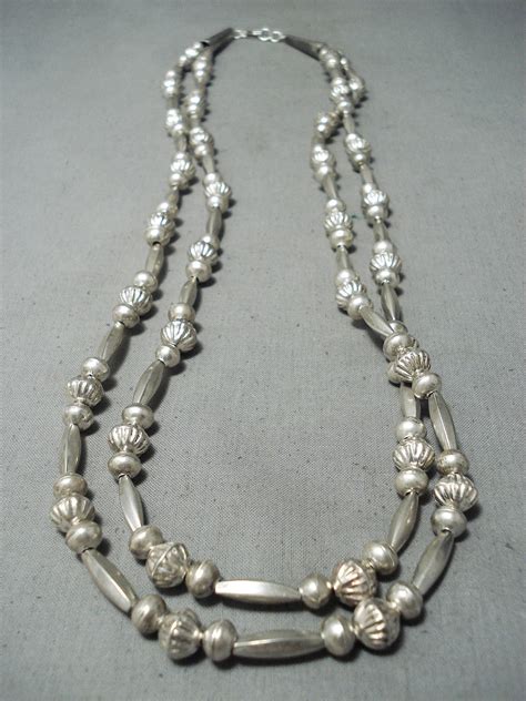 Fantastic Vintage Navajo Sterling Silver Bead Necklace Native American