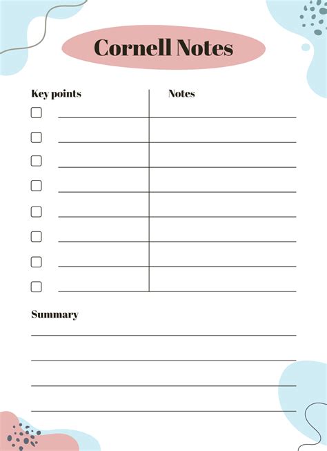 Cornell Notes Printable Free Google Docs Template Gdoc Io