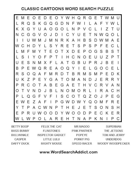 Classic Cartoons Printable Word Search Puzzle | Word search puzzles ...