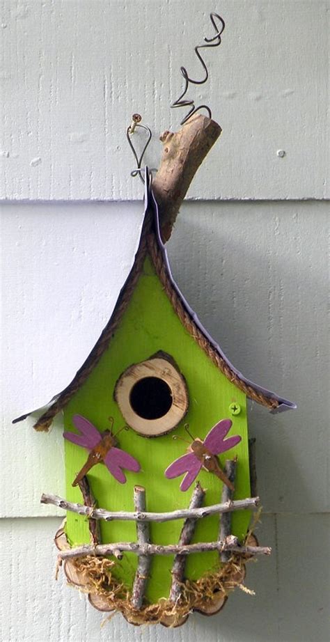 Bird House Birdhouse With Dragonflies Metal Roof Faux Smoking