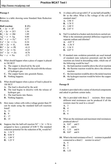 Free Mcat Sample Questions Template Pdf Kb Page S Page