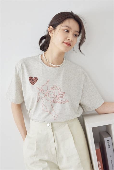 Cupid Leopard Heart T Shirt Gray Ganisong ＠seoul｜韓国レディースファッション通販｜seoul