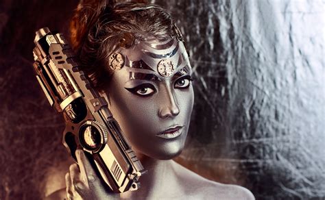 Wallpaper Gun Women Model Fantasy Art Photography Body Paint