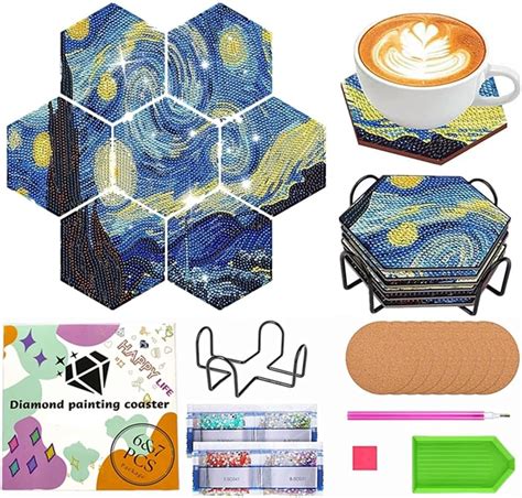 Amazon 8 Pcs Diamond Painting Coasters With Holder DIY Van Gogh