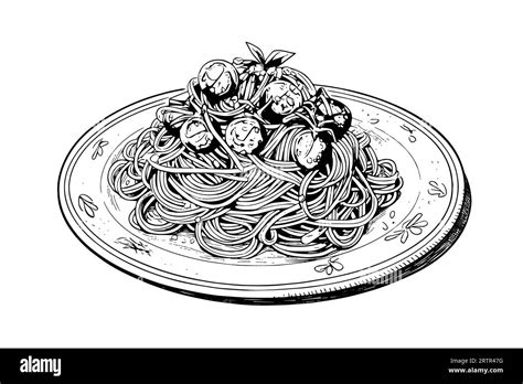 Italian Pasta Spaghetti On A Plate Fork With Spaghetti Vector