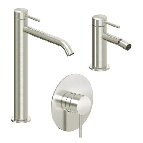 Set Miscelatore Lavabo Alto E Bidet Con Incasso Doccia Spazzolato Ran