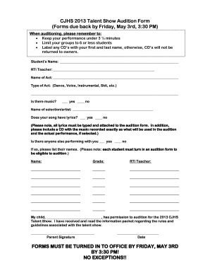 Talent Show Audition Form Fill Out And Sign Printable Pdf Template