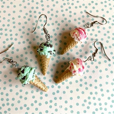 Cute Polymer Clay Ice Cream Cone Earrings Etsy Canada