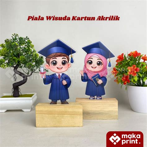 Jual Print Uv Piala Wisuda Akrilik Kartun Tatakan Kayu Free Stiker