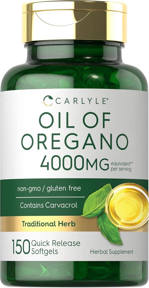 Carlyle Aceite de orégano 150 cápsulas Suplemento sin OMG y sin