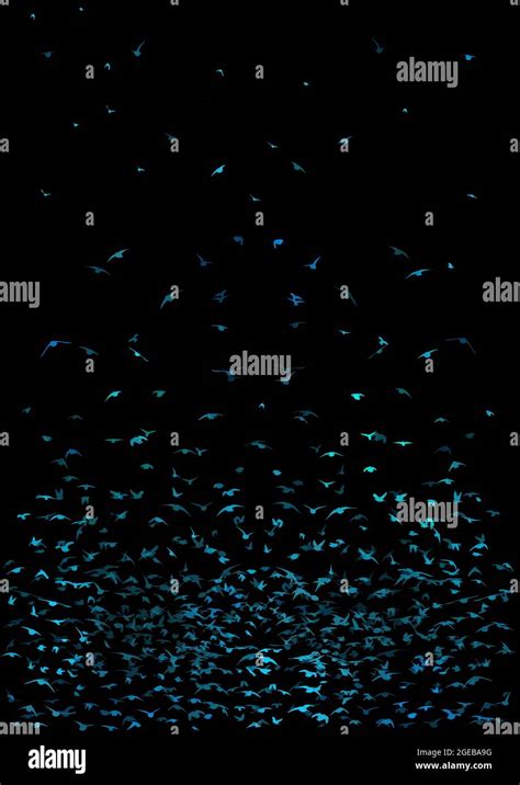 A Flock Of Blue Birds Night Sky Dark Background Vector Illustration