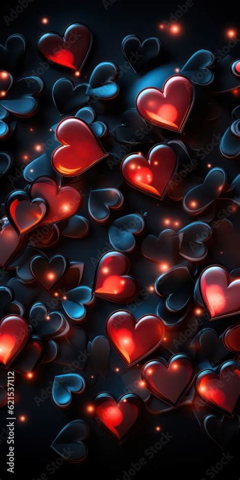 Black Background with Red Neon Hearts Wallpaper for a Captivating ...