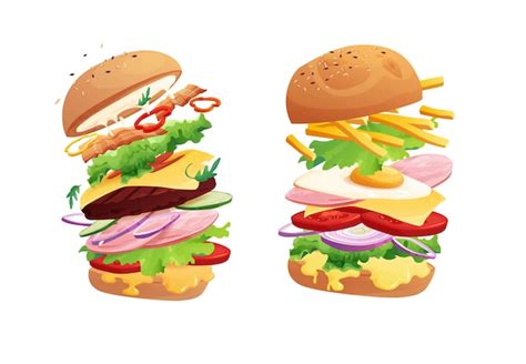 Premium Vector Delicious Flying Burgers