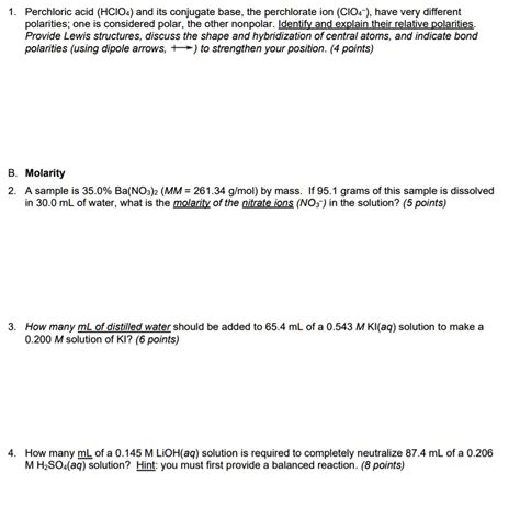 SOLVED:Perchloric acid (HCIO4) and its conjugate base, the perchlorate ...