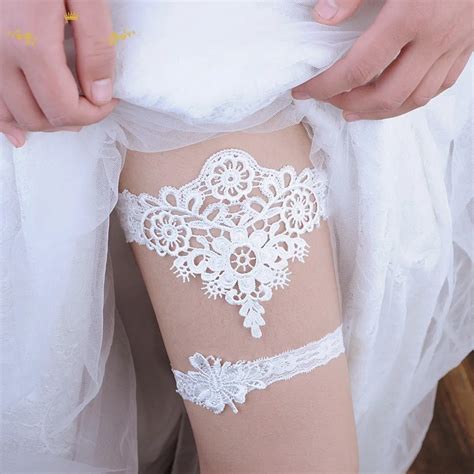 White Lace Wedding Garter Set Embroidery Floral Sexy Garters For Womenfemalebride Thigh Ring