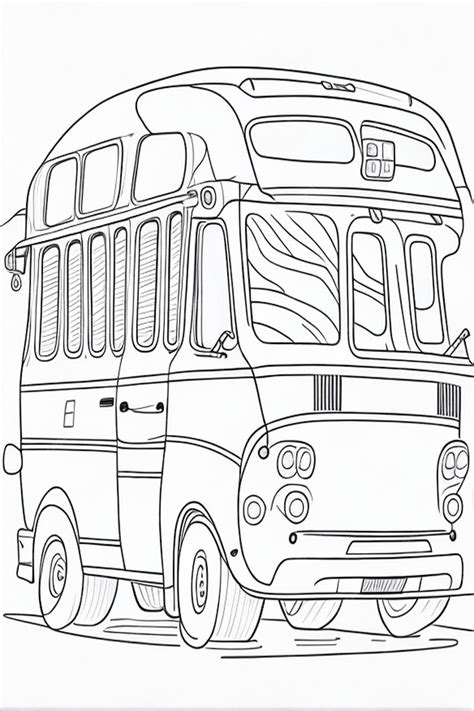 Enfants Livre De Coloriage Bus Mignon Style De Croquis Réaliste Lignes