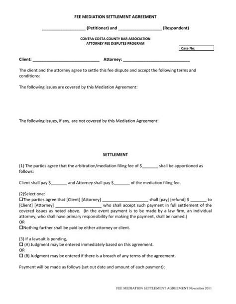 Mediation Settlement Agreement Template