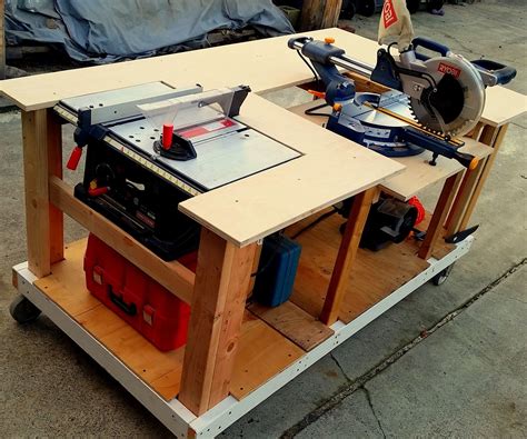 Mobile Workbench With Built In Table And Miter Saws 8 Steps With Pictures Instructables