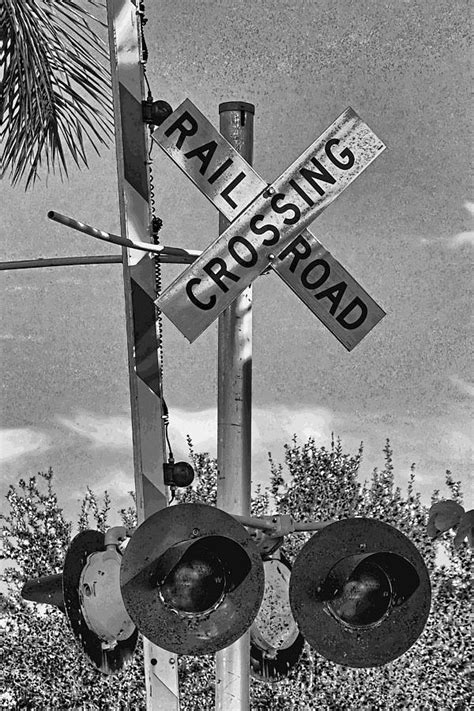 Railroad Crossing Sign B W By H H Photography Of Florida Photograph By