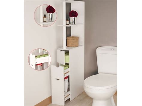 Meuble Wc Tag Re Bois Portes Blanc Gain De Place Pour Toilettes