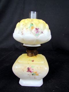 Antique Mary Gregory Miniature Art Glass Oil Lamp As Is