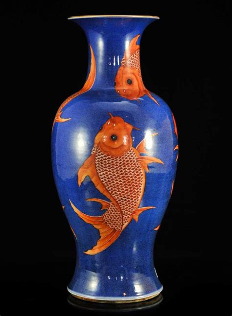 Antique Chinese Hand Painted Koi Fish Porcelain Vase