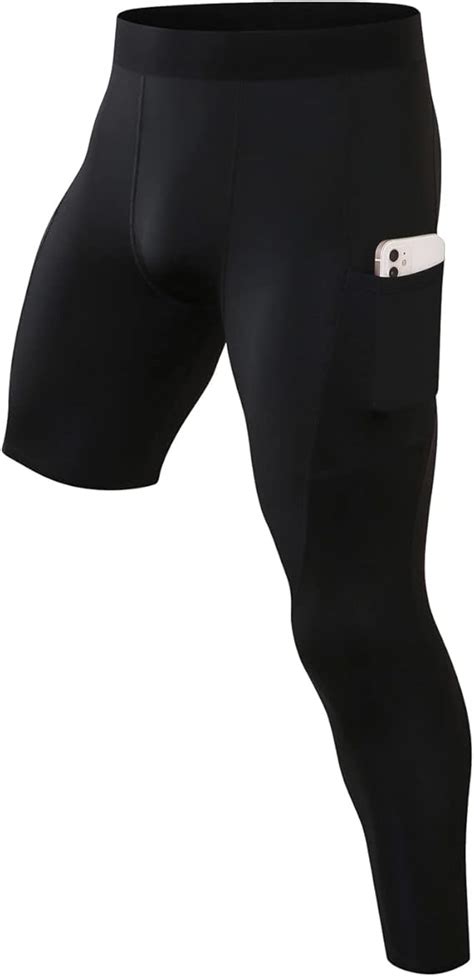 Hotfiary Mens One Leg Compression Pants 3 4 Capri Tights