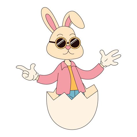 Groovy Hippie Happy Easter Character Easter Bunny In Trendy Retro S