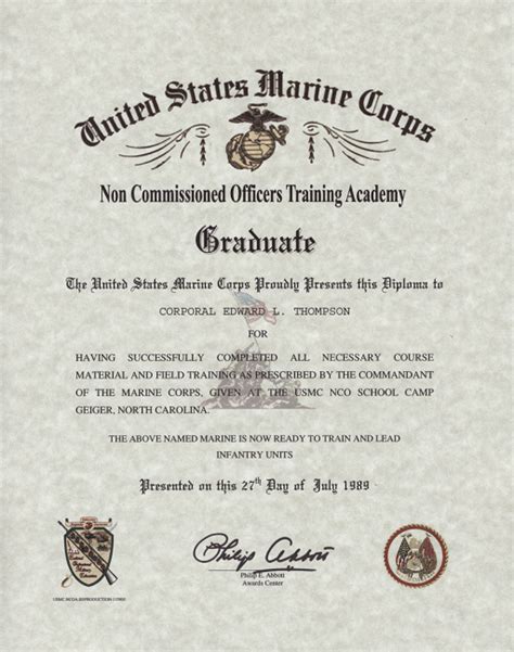 Usmc Nco School Certificatemarine Corps Noncommissioned Officers