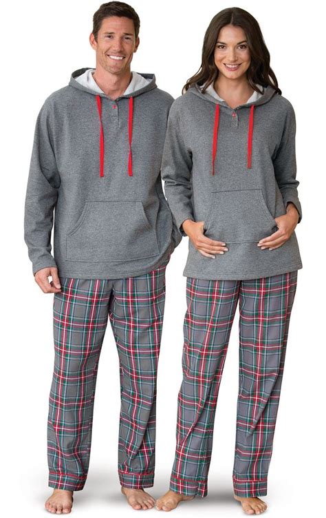 Gray Plaid Hooded His & Hers Matching Pajamas in His & Hers Matching ...