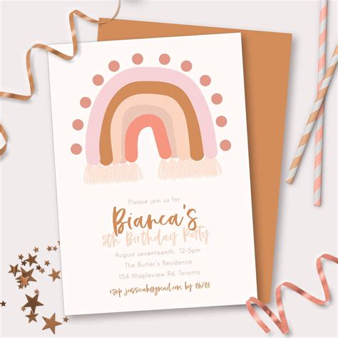 Boho Rainbow Invitation Template Free