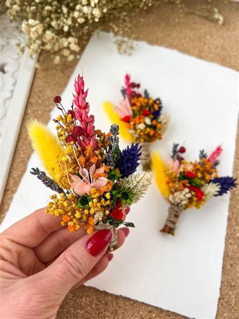 Wildflower Wedding Boutonniere Dried Flower Grooms Etsy Dried