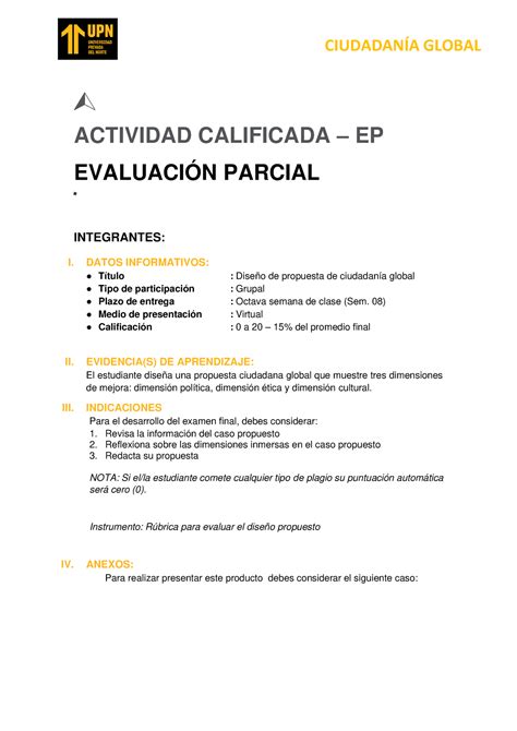 Evaluación Parcial CG ACTIVIDAD CALIFICADA EP EVALUACIÓN PARCIAL