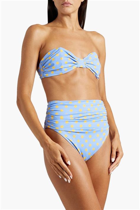 Caroline Constas Sutton Ruched Polka Dot High Rise Bikini Briefs The