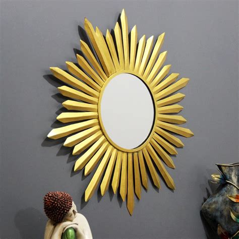 Edgy Golden Strands Round Mirror Wall Decor Wallmantra