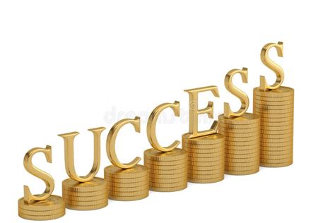 Gold Success Word and Gold Coin Stacks Isolated on White Background 3D Illustration. Stock ...