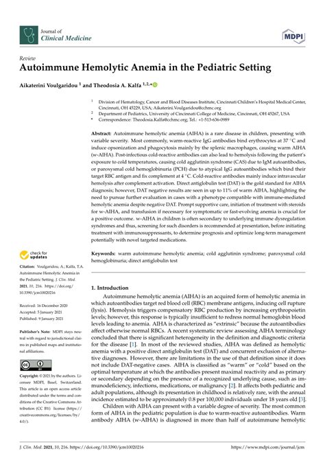 Pdf Autoimmune Hemolytic Anemia In The Pediatric Setting