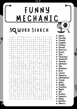 Funny Mechanic Word Search Puzzle Worksheet Activities Brain Games