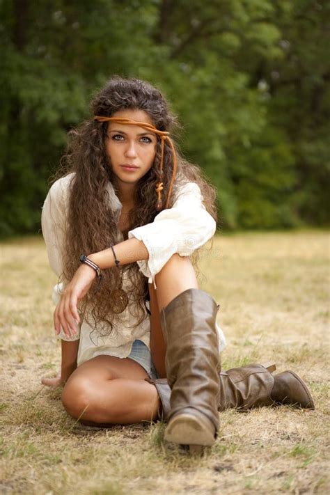 Beautiful Hippie Girl In The Park Stock Photo Image Of Green Female