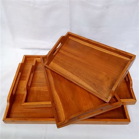 Nampan Full Kayu Jati Aesthetic Wooden Tray Baki Kayu Jati Lazada