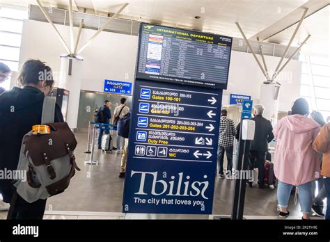 Departures information display with flights information Tbilisi ...